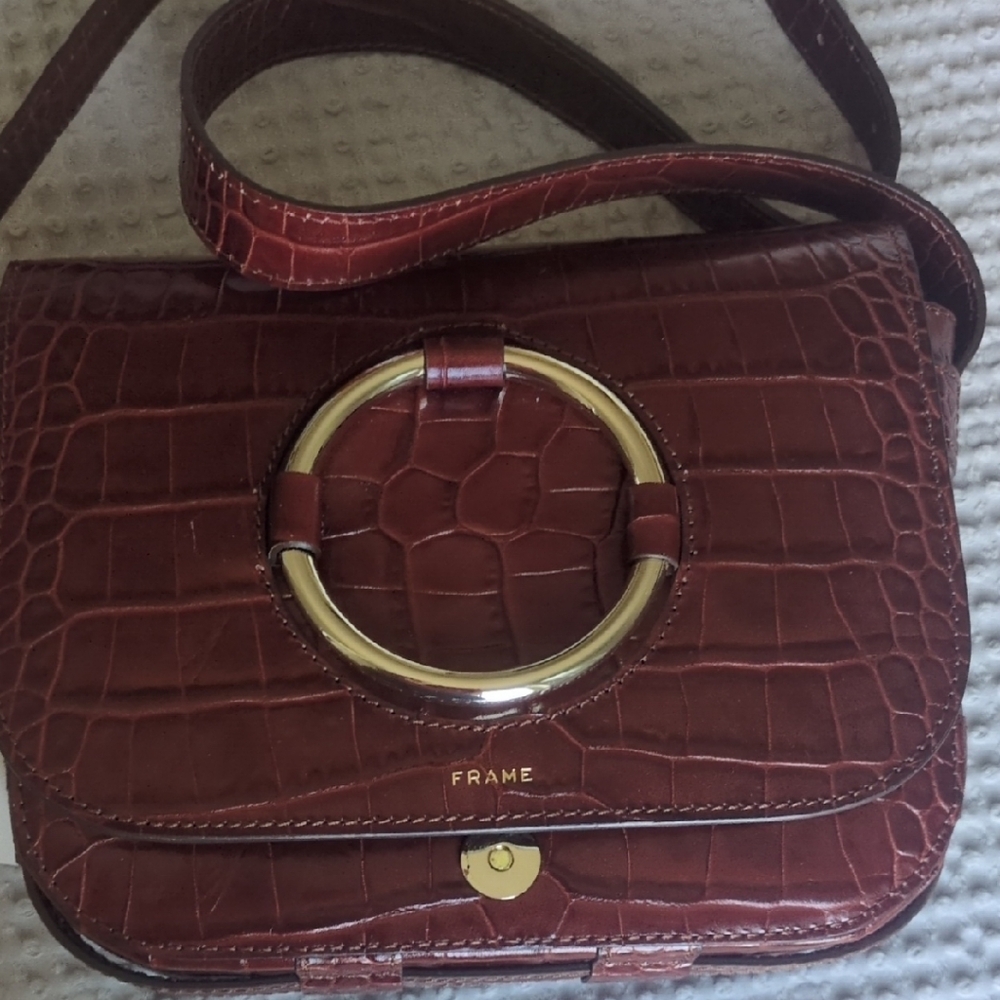 Fram  Le Ring New Maroon Croc-Embossed Crossbody Bag